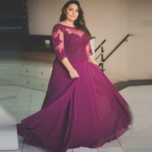 Elegant Scoop Mothers Evening Dress with Sleeves vestido de madrinha Chiffon Mother of Bride Dress Plus Size Wedding Guest Gown