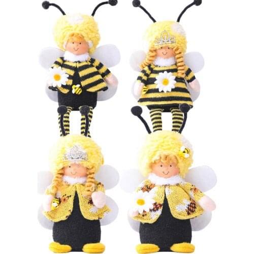 Knitting Wool Bee Angel Figurine Doll Little Flower Fairy Bee Spring Bee Be Our Guest Diligent Harvest Honeybee Angel Ornament