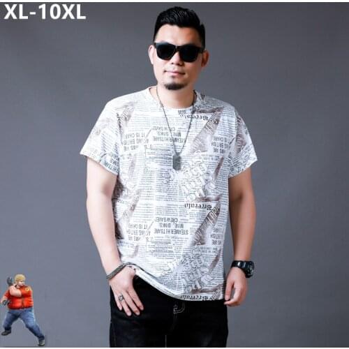 9XL 10XL Plus Size White Pattern Tee Shirt Men Oversized Top 5XL 6XL 7XL 8XL Short Sleeve Fat Summer Newspaper Loose Clothes