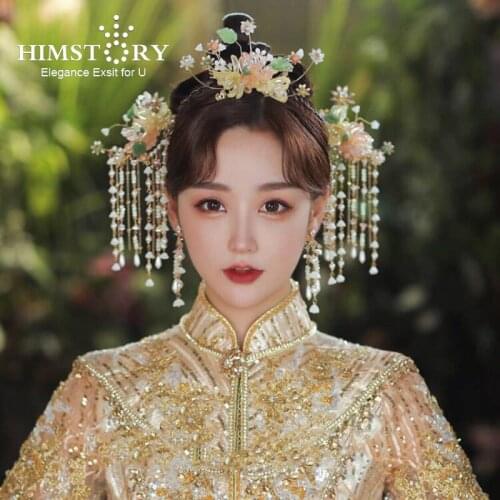 HIMSTORY Chinese Vintage Lqiuid Flowers Handmade Hairpin Hair Sticks bAccessories Headwear for Hanfu Wedding Party Hair Jewelry