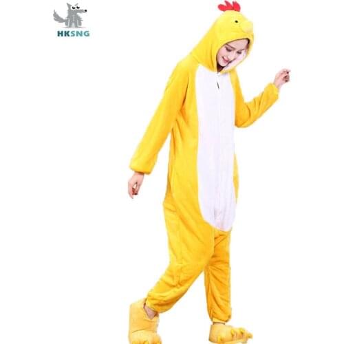 HKSNG Adult Onesie Chicken Kigurumi Pajamas Animal Chick Loose Long Sleeve Jumpsuit Funny Cute Party Suit Flannel Warm