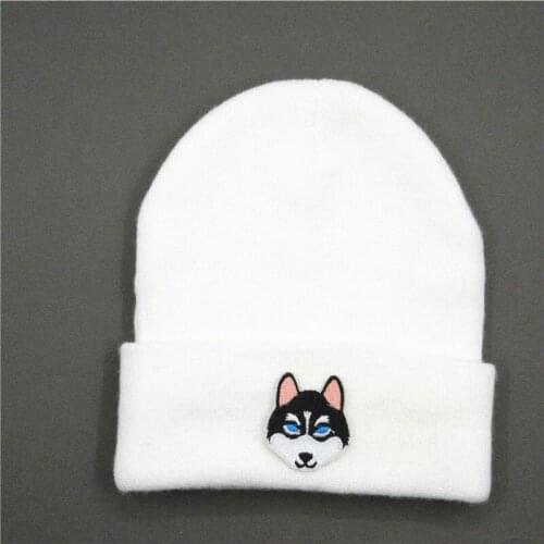 Cartoon wolf dog embroidery Thicken knitted hat winter warm hat Skullies cap beanie hat for men and women 156