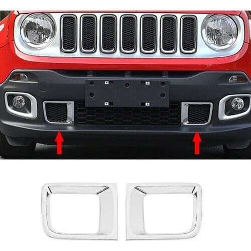 For Jeep Renegade 2015 2016 2017 2018 ABS Chrome Front Bumper Grill Grille Air Vent Outlet Under Cover Trim Bezel Frame Molding