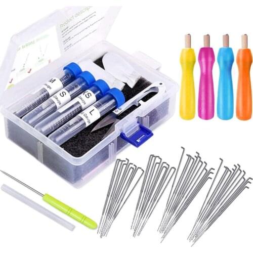 LMDZ 4 Sizes Felting Needle, 51 Pieces Needle Felting Tool Kit with Colored Wood Handles, Awl, Storage Box for Needle Felt