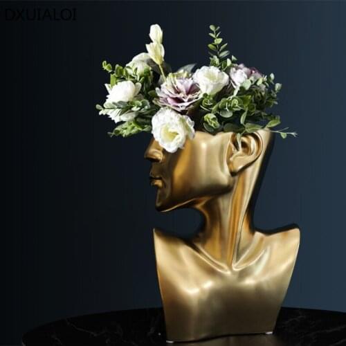 DXUIALOI Nordic Creative Human Face Ceramic Vase Decoration Electroplating color glaze Home Living Room Flower Arrangement Vase