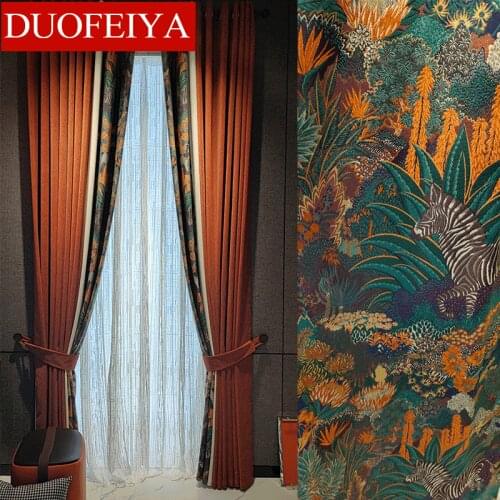Classical Noble Chenille European Luxury Stitching Red Plant Zebra Blackout Exquisite Curtains for Living Room Bedroom