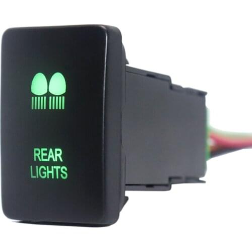 12V Rear Lights Pushbutton Switch ON-Off Green LED Lights with Connector Wire For Toyota Rav4 Prado 150/200 Series Camry Prius