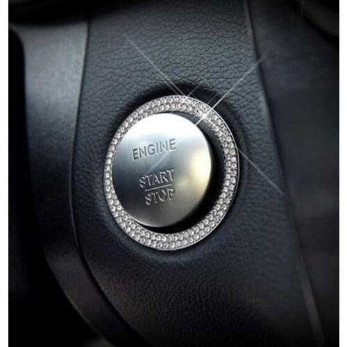 Metal Diamond Start Stop Ignition Switch Button Cover Ring Trim Decoration Fit For Benz C Class GLC260 C200 2015
