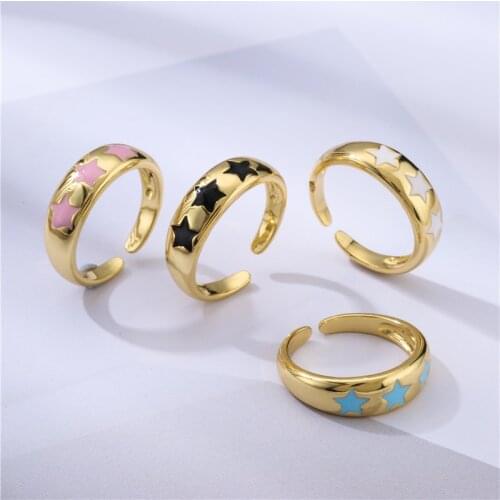 HECHENG,Fashion Ring,Rainbow Star Open Ring,Dripping Oil Cute Women Gift,Gold Silver Color Cooper Adjustable Jewelry