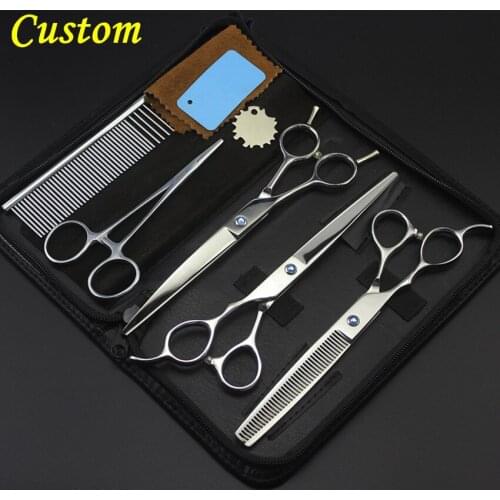 Custom 5 kit left hand japan steel pet 7 inch shears dog grooming hair scissors cutting thinning barber hairdressing scissors