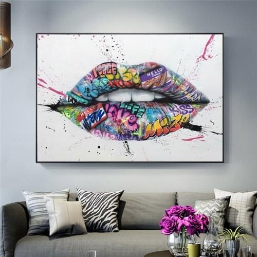 5D DIY Diamond Painting Show Teeth Lips Street Graffiti Art Diamond Embroidery Cross Stitch Kit Rhinestone Home Decoration