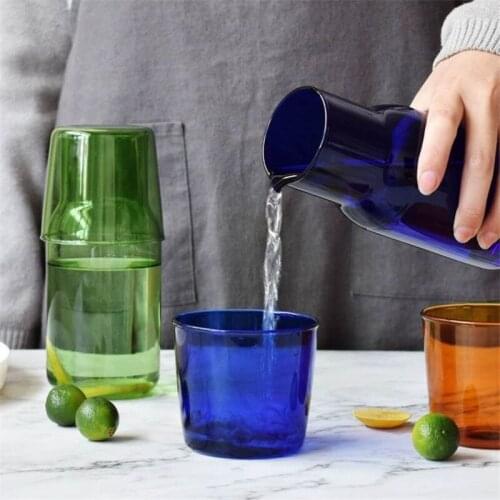 Japanese Style Transparent Candy Color Glass Teacup Set Simple Heat-Resistant Drinking Juice Cup With Tea Pitcher Water Bottle