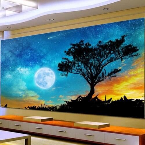Night moon black trees diamond embroidery full square round drill 5d diy diamond painting mosaic puzzle large wall decor