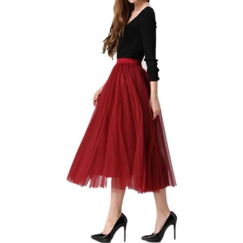 New Women Long Skirts Mesh Tiered Ballet Tulle Pleated Skirt High Waist Wedding Prom Rockabilly Bouffant Skirts