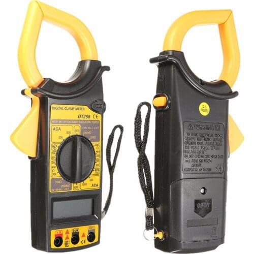 New DT266 LCD Digital Clamp Multimeter Clamp Meter AC/DC Current Voltage Tester with Test Cable Carrying Case