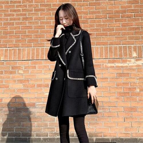 2021 Autumn Winter Women Outerwear Black Wool Overcoat Ladies Jackets Woolen Coat Female Outwear Lady Double Breasted Mid-Long
