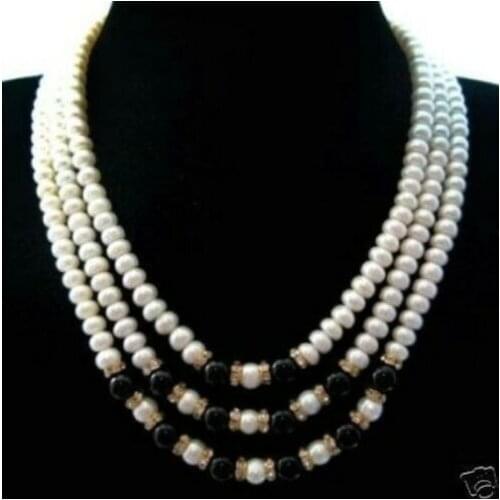7x9mm Junoesque 3row cultured pearl black jade necklace