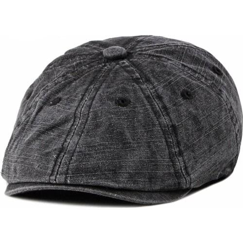 QPALCR Retro Summer Berets Hat Men Eight-blade Newsboy Cap Women Painter Visors Herringbone Cap Washed Cotton Duckbill Flat Caps