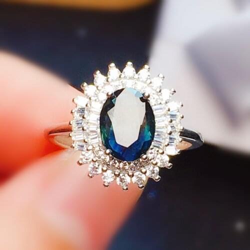 Natural real dark sapphire luxury ring 925 sterling silver 6*8mm 1.6ct gemstone Per jewelry Fine jewelry X215129