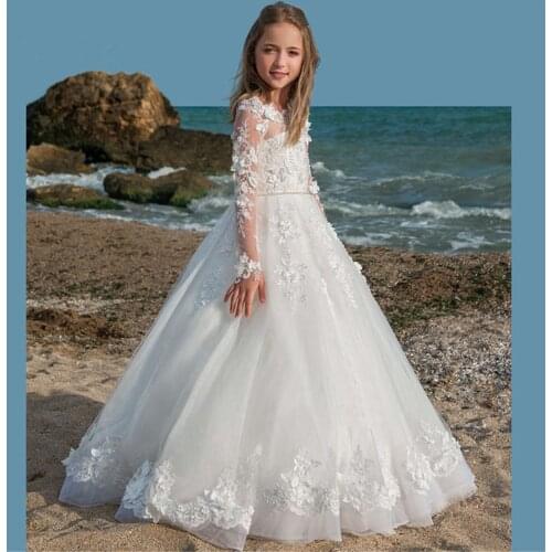 Luxurious Flower Girl Dresses Formal Lace Applique Sleeveless A-Line O-neck Beading for Girl First Holy Communion Party Dresses