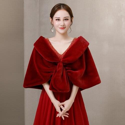 Light Gray Faux Fur Party Shawl Winter Warm Bridal Bolero Wedding Coat Black Wedding Bridal Wrap Party Cape