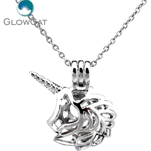 Creative Unicorn Head Stones Beads Cage Locket Necklace Aromatherapy Essential Oil Diffuser Trendy Necklaces Pendants KK376