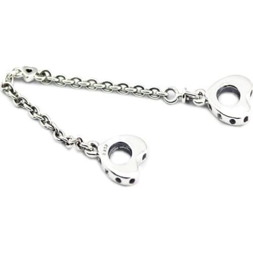 Bright Hearts Safety Chain Beads for Bracelets Silver 925 Original Women Jewelry Pink CZ Crystal Charm Beads for Jewelry Making