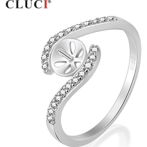 CLUCI 925 Sterling Silver Twist Women Rings Jewelry Silver 925 Rings Zircon Pearl Ring Mounting Fine Jewelry SR1063SB