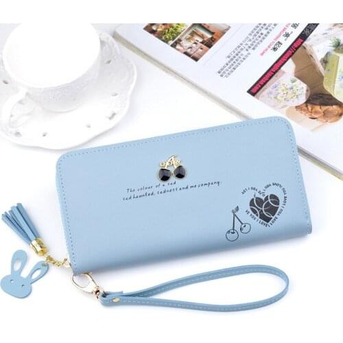 Womens Leather Tassel Wallet Female Long 2021 New Cherry COIN Case Fashion Large Capacity Zipper Card Holder Mobile Phone Bag