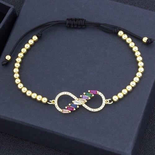 Geometric 8 Shape Rope Adjustable Handmade Gold Color Copper Bead Bracelets Bangles For Women Engagement Wedding Birthday Gift