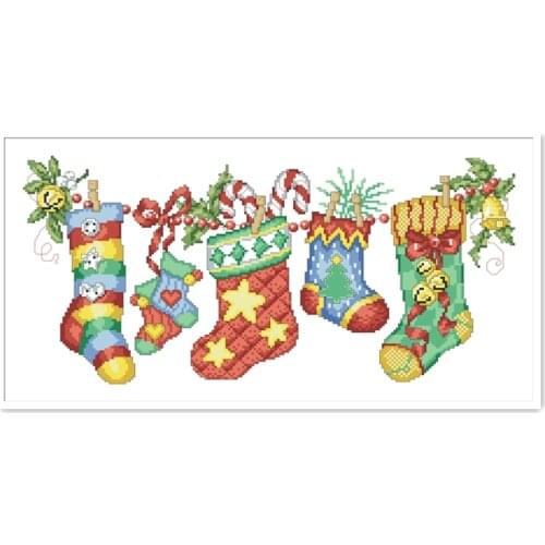 Cheery Christmas stockings cross stitch kit cartoon 18ct 14ct 11ct white fabric cotton thread embroidery DIY handmade needlework