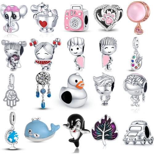 100% Real 925 Sterling Silver Heart-Shaped Cat Paw Print Fit Original Pandora Bracelet&Bangle Making Fashion DIY Jewelry