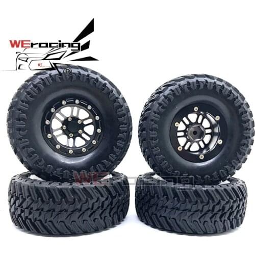 4Pcs 1.9" Beadlock Wheel Rim & 1.9 Rubber Tires Set for 1/10 RC Crawler Axial SCX10 90046 RC Car Parts