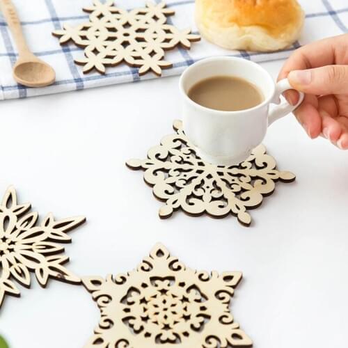 6 pcs/set Wooden Snowflakes Cup Mats Mug Coaster Christmas Home Table Decoration Coffee Drink Placemat LX8581