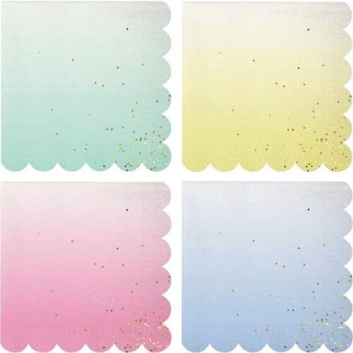 64pcs Pastel Ombre Napkins (small) with Gold Confetti Mint Yellow Pink Blue Party Decor 1st Birthday Wedding Unicorn Party Decor
