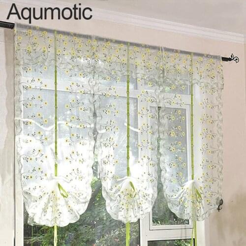 Aqumotic Balcony Window Screens, Partitions, Roman Curtains Yarn Cloth Decorative Embroidery Summer Sun Protection Custom Size
