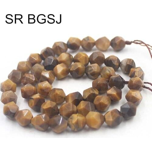 Free Shipping 6mm 8mm 10mm Faceted Round Polygonal Yellow Tiger Eye Natural Gems Craft Beads Strand 15"
