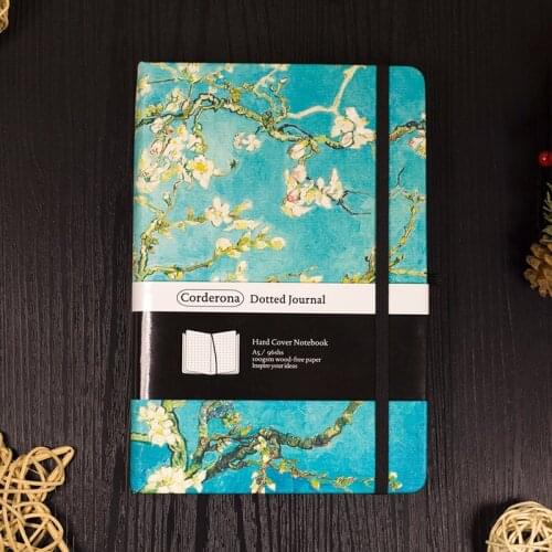 A5 Hardcover Bullet Dotted Journal Lined Ruled Notebook Van Gogh Blossoming Almond Tree Classic Elastic Band Diary