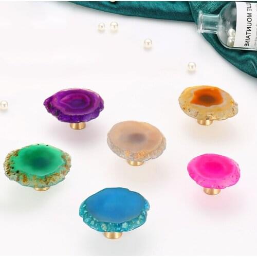 Colorful Natural Agate Knob Rough Stone Cutting Knob For Bedroom Drawer Pull Knobs Handle
