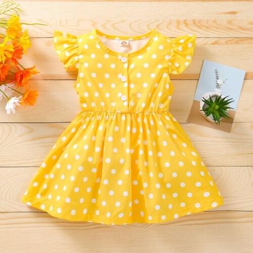 Baby Summer Clothing Toddler Kids Baby Girls Dress Dot Print Bowknot Sleeveless Yellow A-Line Dress Sundress Clothes