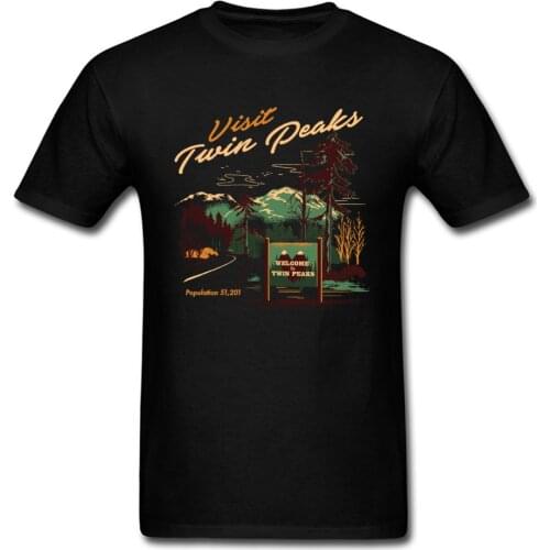 Small Town Travel T-shirt Men Twin Peaks T Shirt Black Tee 100% Cotton Tops Cartoon Clothing Hipster Leisure Tshirts
