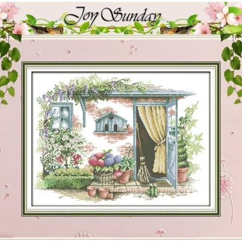 Flower Room Scenery Patterns Counted Cross Stitch 11CT 14CT Printed Canvas Cross Stitch Set Wholesale Embroidery Needlework