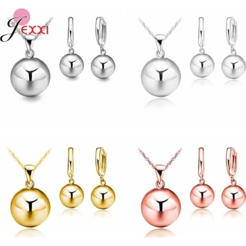 New Arrival Women Girls 925 Sterling Silver Jewelry Sets Ball Shape Pendant Necklace Earring Sets For Birthday Party Jewelry