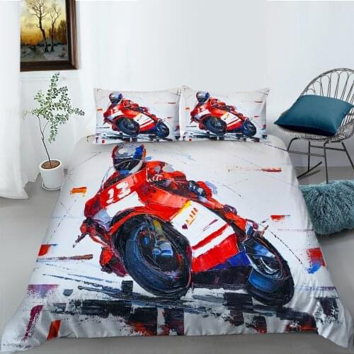 3D Bedding Set Queen Size Duvet Cover Set Cool Motorcycle Printed Boys Girls Room Decor Polyester Bedclothes