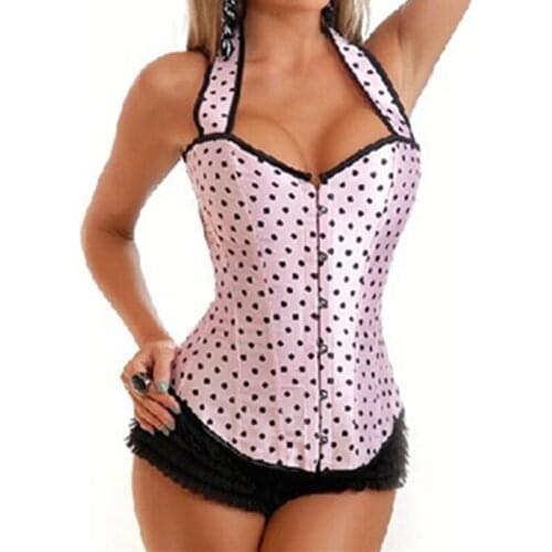 Dot Corsets Bustier Verano Pink Corset Sexy Women Corset With Strape Waist Trainer Overbust Corset Plus Size bustiers