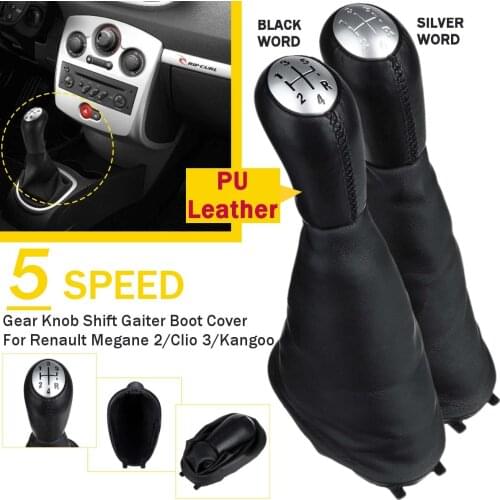 5 Speed Maunal Car Gear Shift Knob Lever with Boot Cover For Renault Clio 2 II Clio 3 III Megane 2 II Scenic 2 II Kangoo Leather