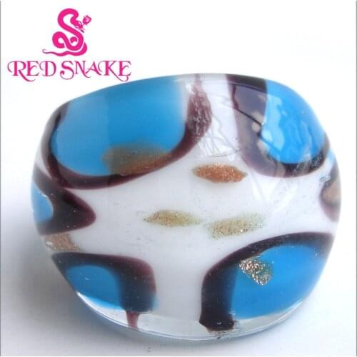 RED SNAKE Fashion Ring Handmade white and Lake blue with black line Murano Glass Rings