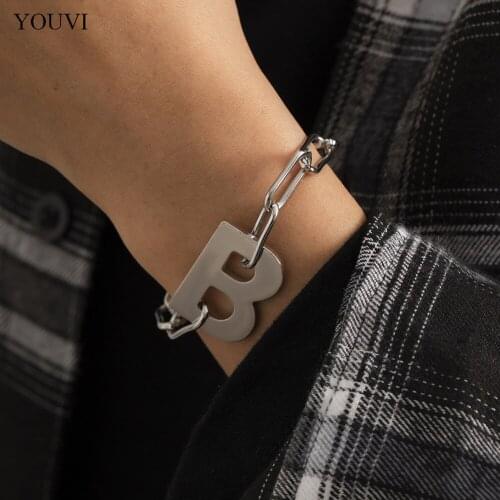 YOUVI Goth Chunky Stainless Steel Chain Bracelet for Women Men Charms Love Letter Lock Bracelet Chain on Hand Jewelry Gifts