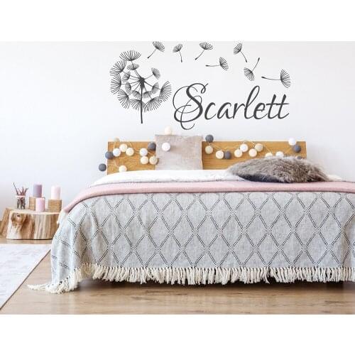 Dandelion Wall Decal Personalized Name Wall Sticker with Dandelion Flower Custom Girl Name Vinyl Bedroom Girls Room Decor X260