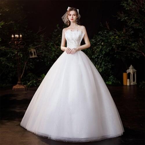 2021 New Strapless Wedding Dress Plus Size Shining Sequins Bridal Dress Simple Custom Made Vestido De Noiva Robe De Mariee